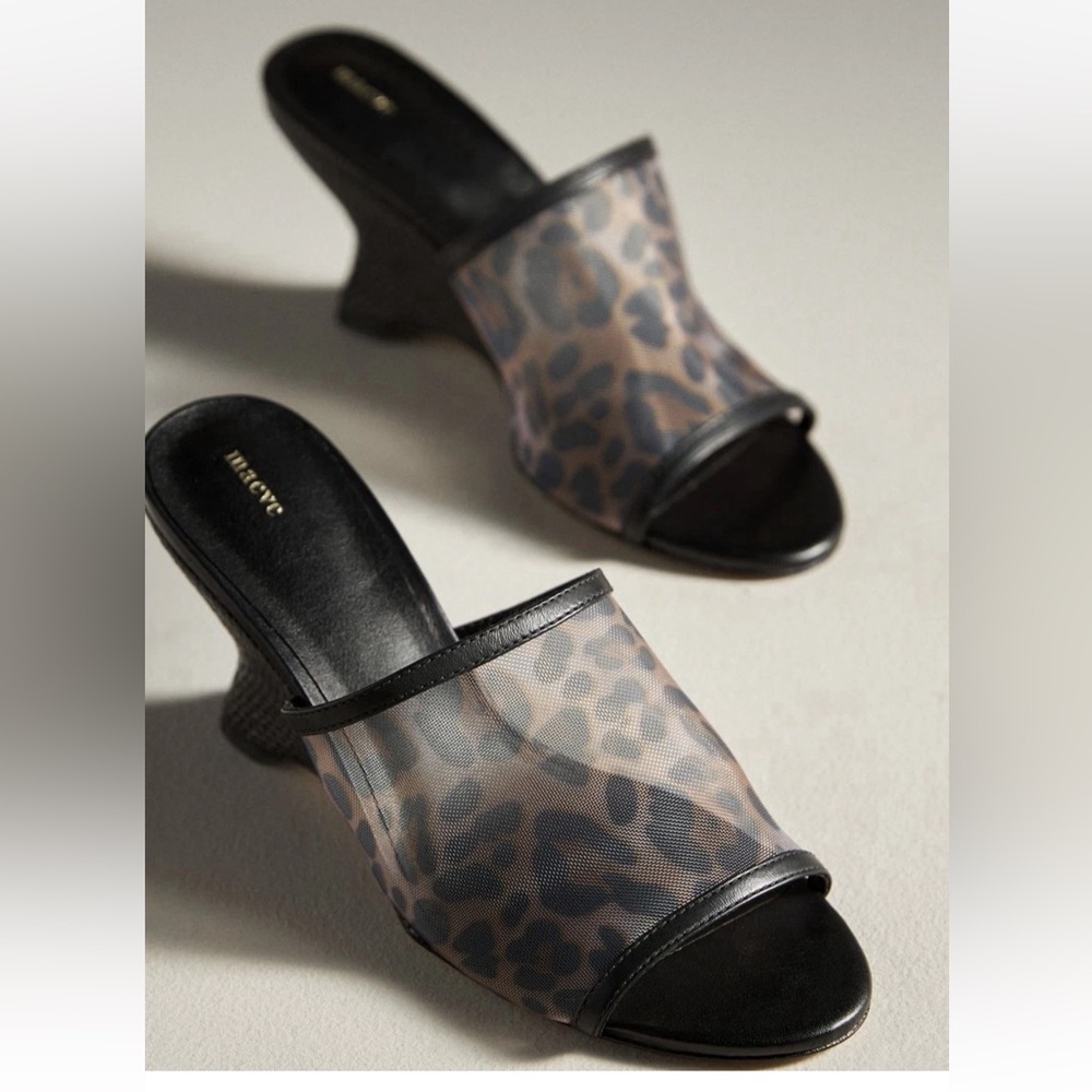 Anthropologie Maeve Mesh Wedge Heels Leopard Print Size 7 NIB